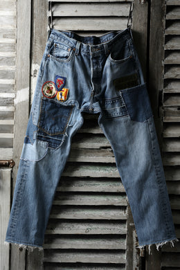 CHANGES VINTAGE REMAKE PATCHWORK DENIM TAPERED PANTS / VINTAGE DENIM (INDIGO #C)