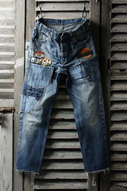 CHANGES VINTAGE REMAKE PATCHWORK DENIM TAPERED PANTS / VINTAGE DENIM (INDIGO #D)