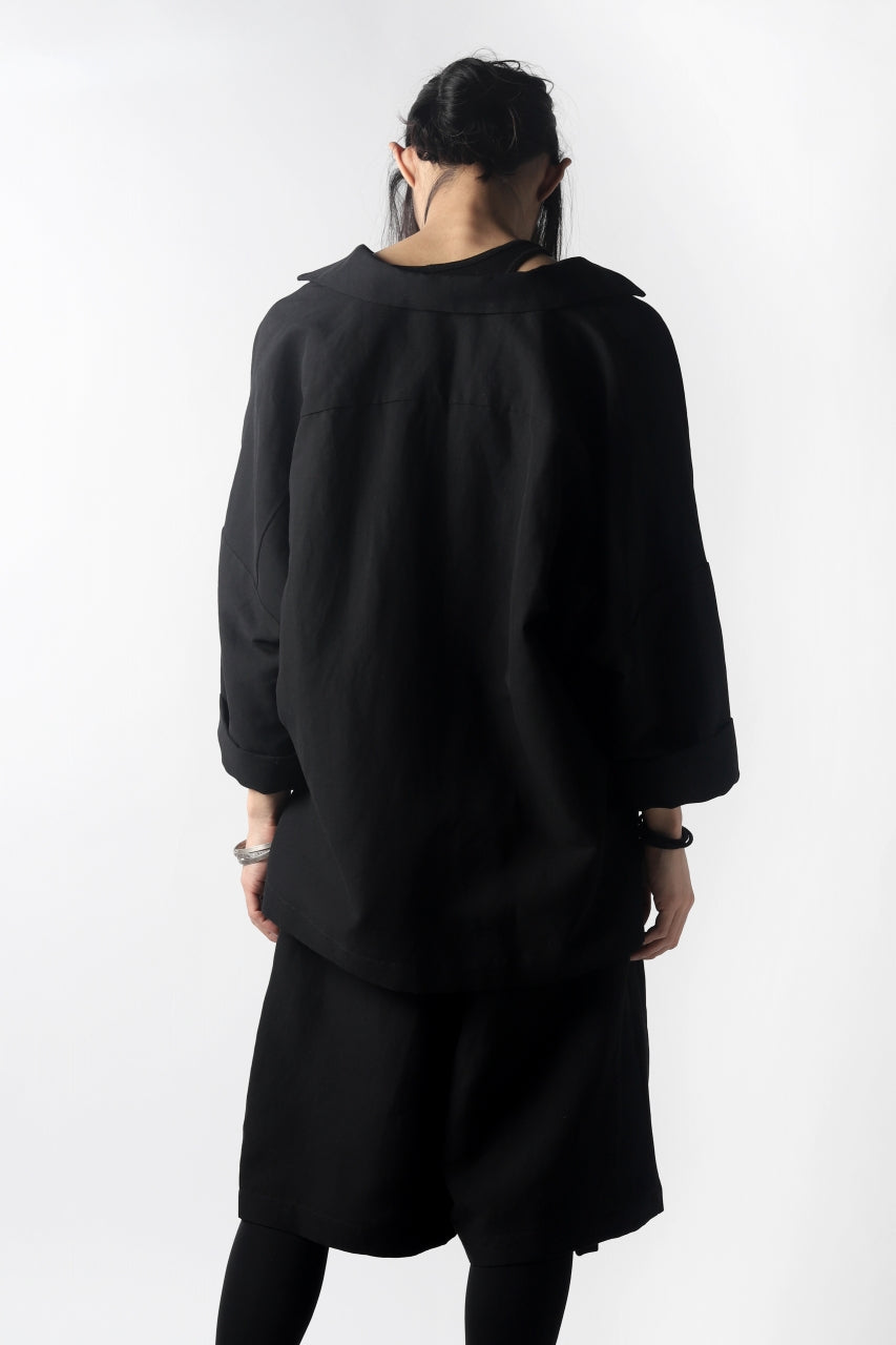 KAZUYUKI KUMAGAI Relax Short Shirt Jacket / Strong Twist C/Li Ox (BLACK)