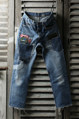 CHANGES VINTAGE REMAKE PATCHWORK DENIM TAPERED PANTS / VINTAGE DENIM (INDIGO #E)