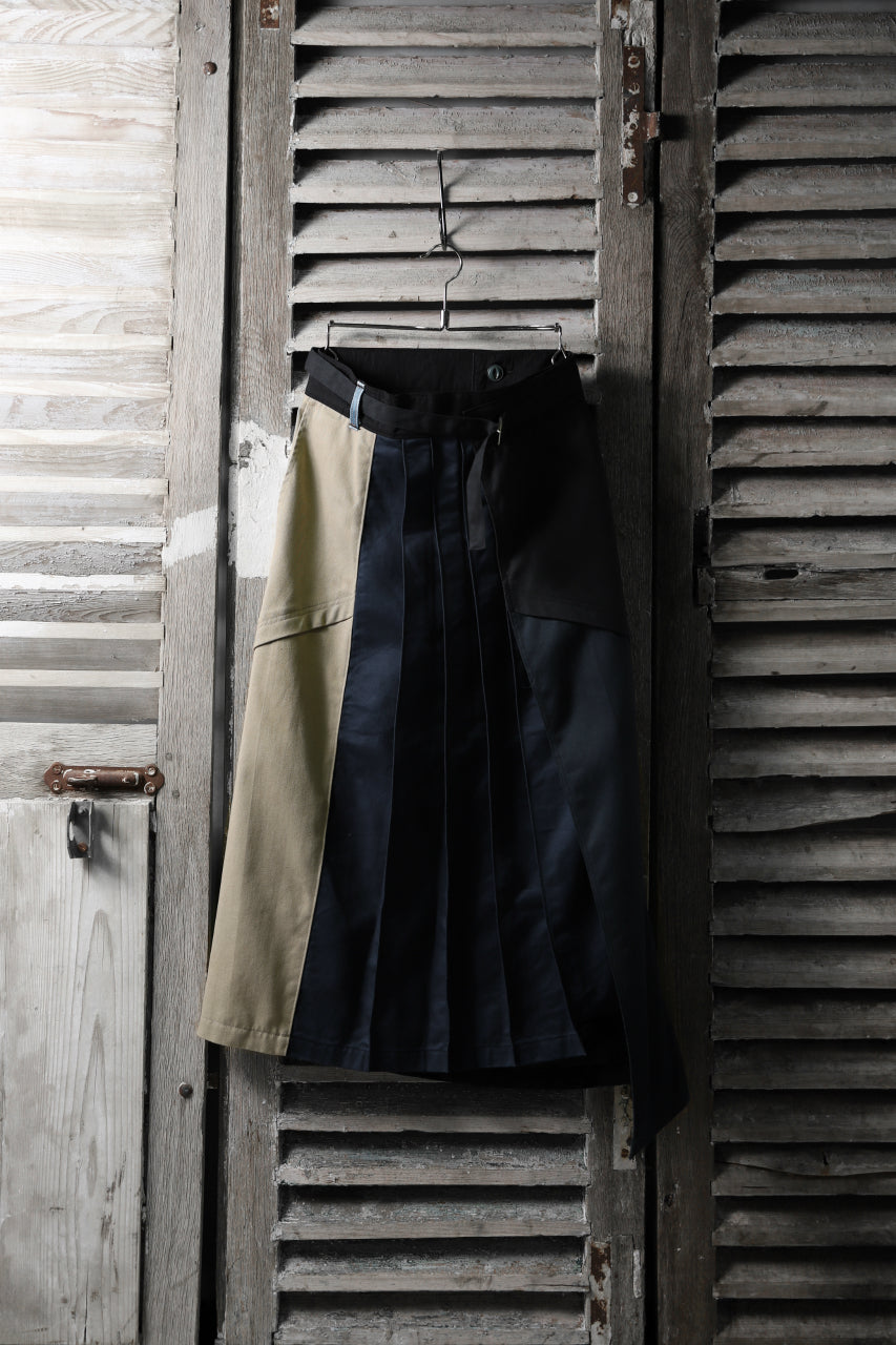 CHANGES VINTAGE REMAKE WRAP PLEATED SKIRT / ASSORT TWILL FABRIC (MULTI)
