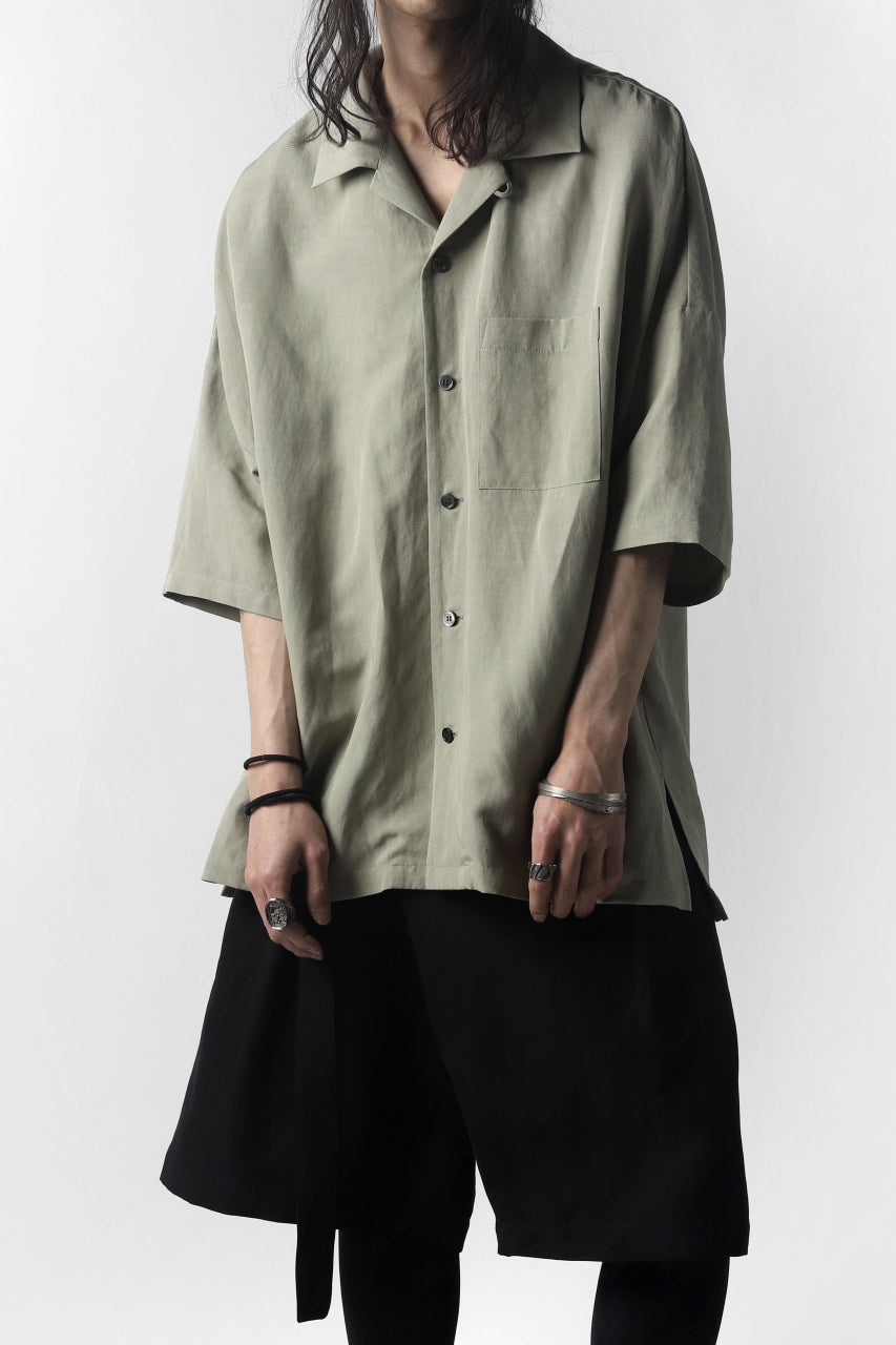 KAZUYUKI KUMAGAI Drop Shoulder Open Collar SS Shirt / Rayon Linen Tumbler (LIGHT KHAKI)