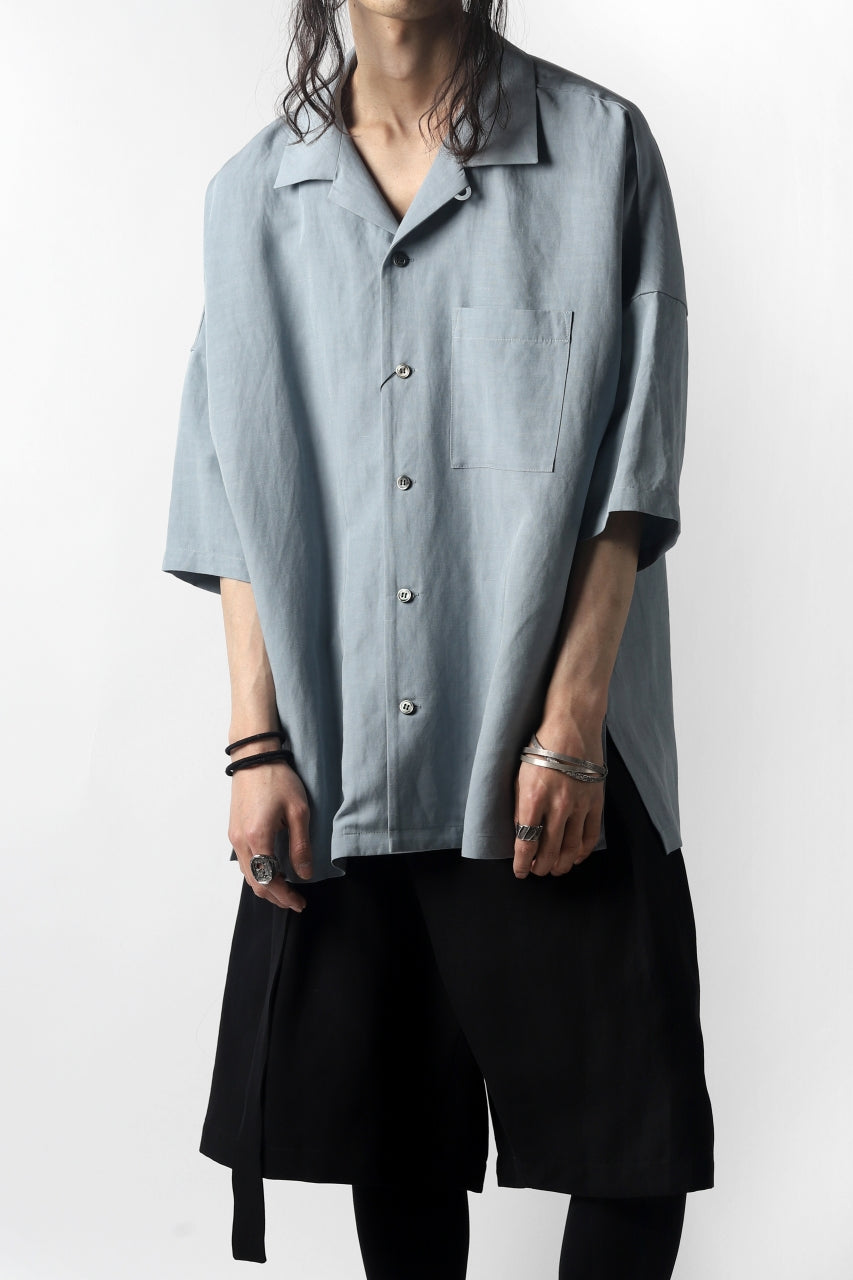 KAZUYUKI KUMAGAI Drop Shoulder Open Collar SS Shirt / Rayon Linen Tumbler (LIGHT BLUE)