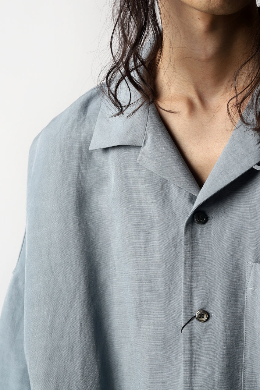 KAZUYUKI KUMAGAI Drop Shoulder Open Collar SS Shirt / Rayon Linen Tumbler (LIGHT BLUE)