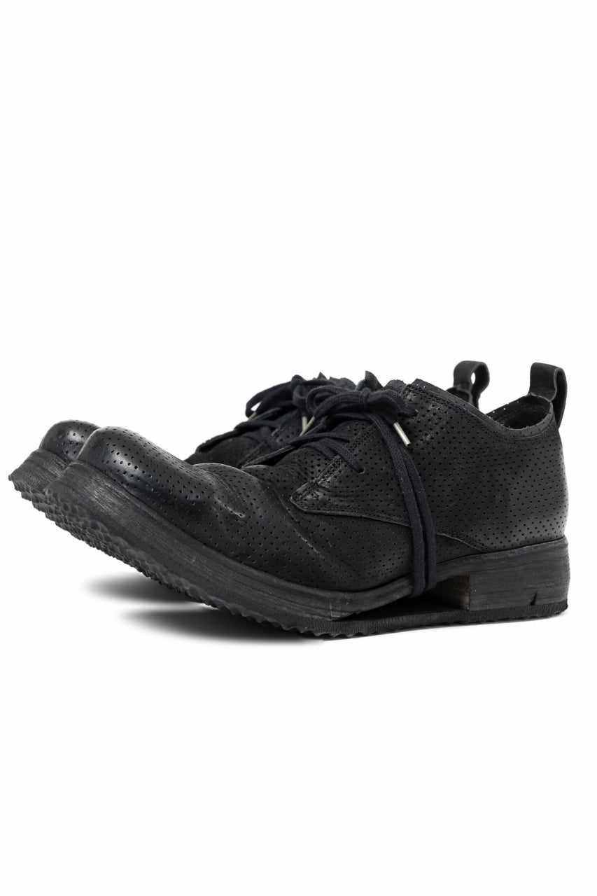 BORIS BIDJAN SABERI HORSE PUNCHING LEATHER DERBY SHOES / WASHED & HAND-TREATED "SHOE1-SIN" (BLACK)