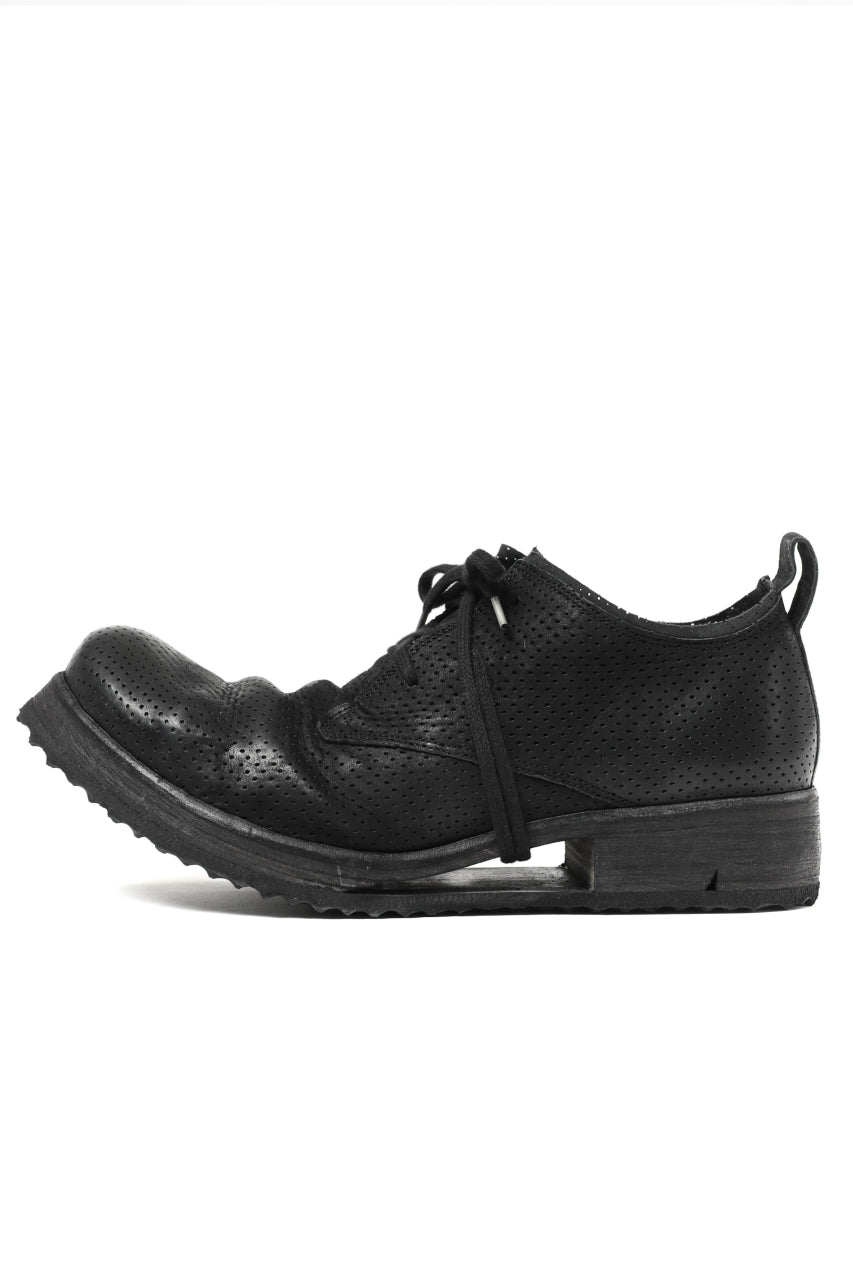 BORIS BIDJAN SABERI HORSE PUNCHING LEATHER DERBY SHOES / WASHED & HAND-TREATED "SHOE1-SIN" (BLACK)