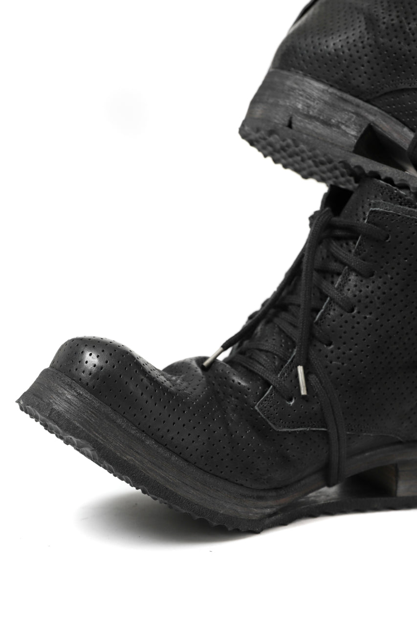 画像をギャラリービューアに読み込む, BORIS BIDJAN SABERI HORSE PUNCHING LEATHER LACE UP MIDDLE BOOTS / WASHED &amp; HAND-TREATED &quot;BOOTS4-SIN&quot; (BLACK)