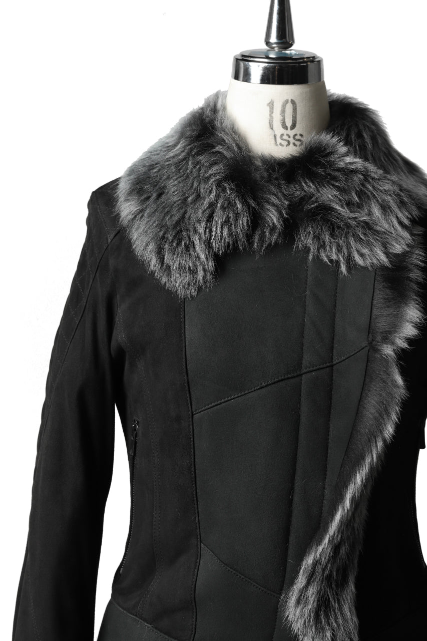 Load image into Gallery viewer, A.F ARTEFACT SHEEP SHEARLING COMBI JACKET (MOUTON + QUILTING LINER) / LADIES (BLACK x GREY)