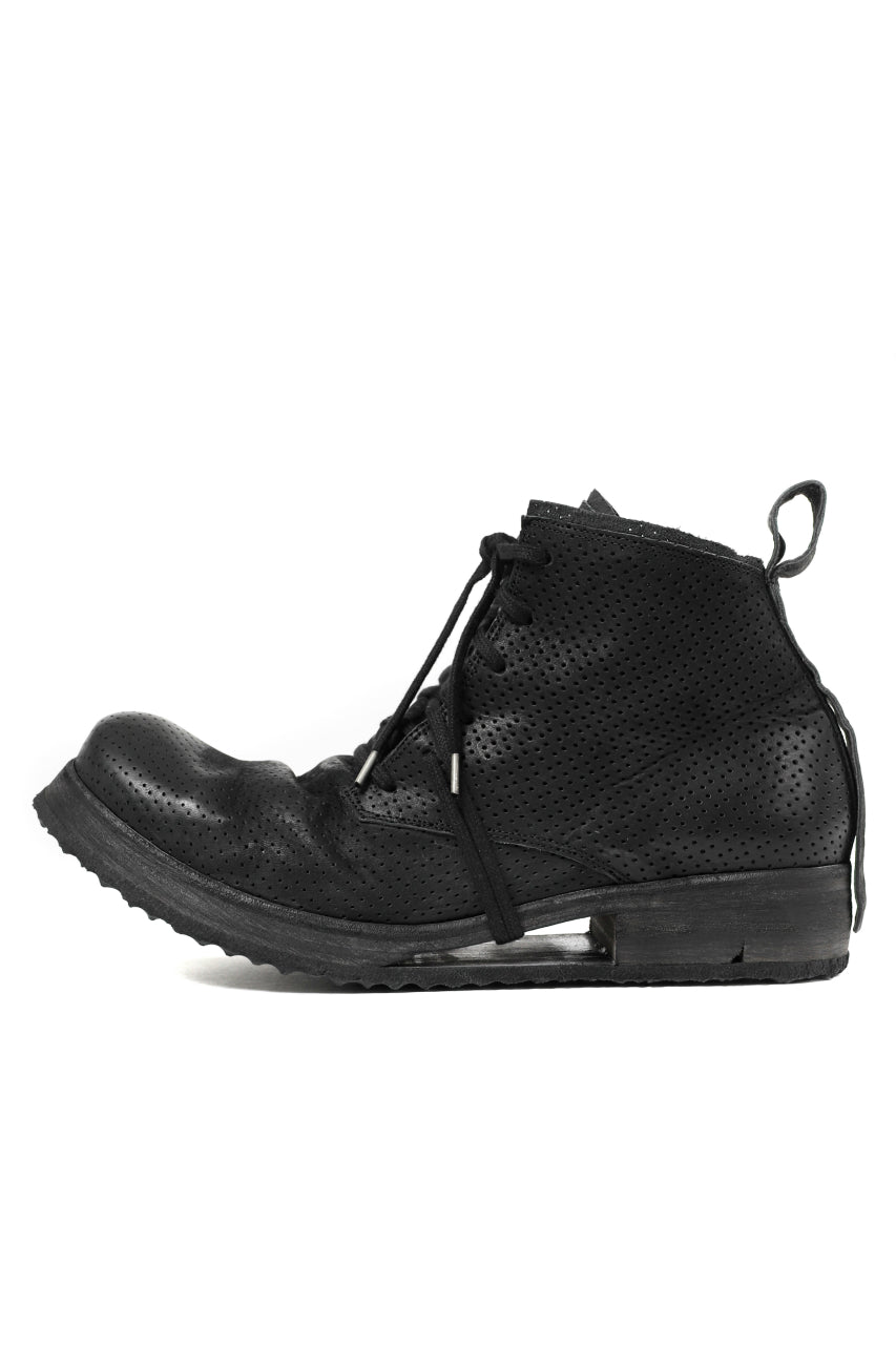 Load image into Gallery viewer, BORIS BIDJAN SABERI HORSE PUNCHING LEATHER LACE UP MIDDLE BOOTS / WASHED &amp; HAND-TREATED &quot;BOOTS4-SIN&quot; (BLACK)