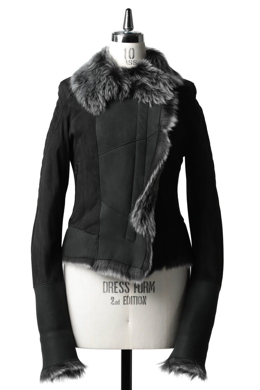 A.F ARTEFACT SHEEP SHEARLING COMBI JACKET (MOUTON + QUILTING LINER) / LADIES (BLACK x GREY)