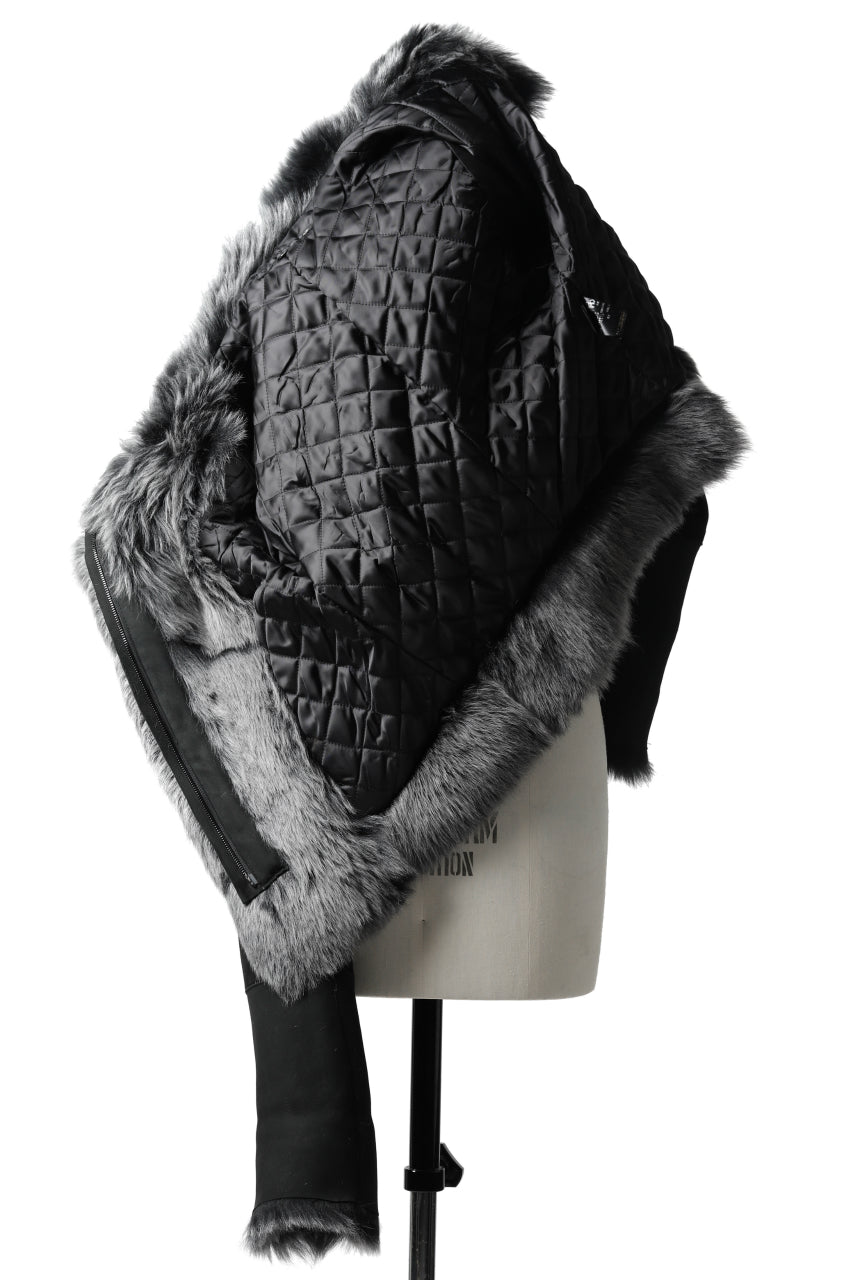 A.F ARTEFACT SHEEP SHEARLING COMBI JACKET (MOUTON + QUILTING LINER) / LADIES (BLACK x GREY)