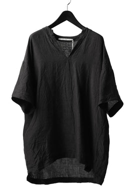 _vital collarless pullover shirt / linen (BLACK)