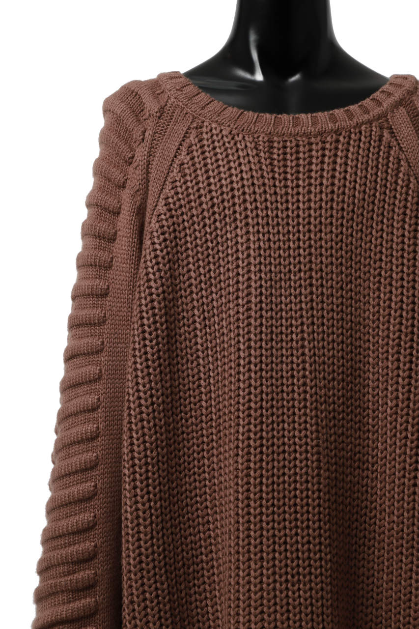 A.F ARTEFACT LOWGAUGE CABLE KNIT PULLOVER LADDER-SLEEVE (BROWN)