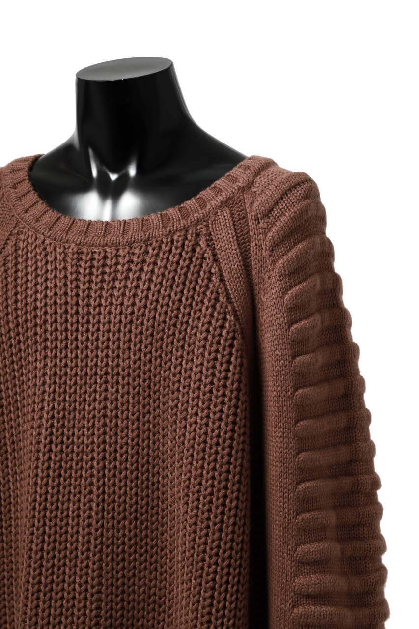 A.F ARTEFACT LOWGAUGE CABLE KNIT PULLOVER LADDER-SLEEVE (BROWN)