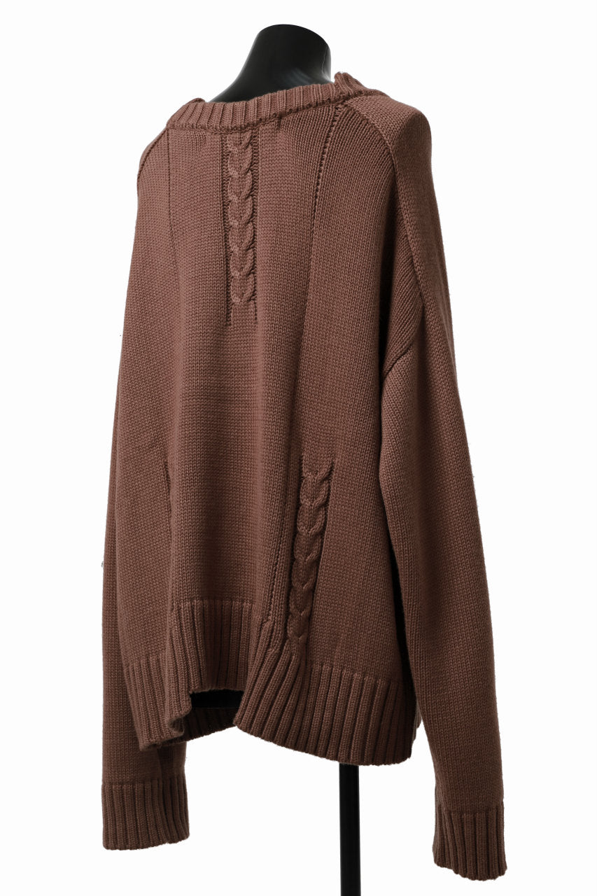 画像をギャラリービューアに読み込む, A.F ARTEFACT LOWGAUGE CABLE KNIT PULLOVER IRREGULAR-HEM (BROWN)