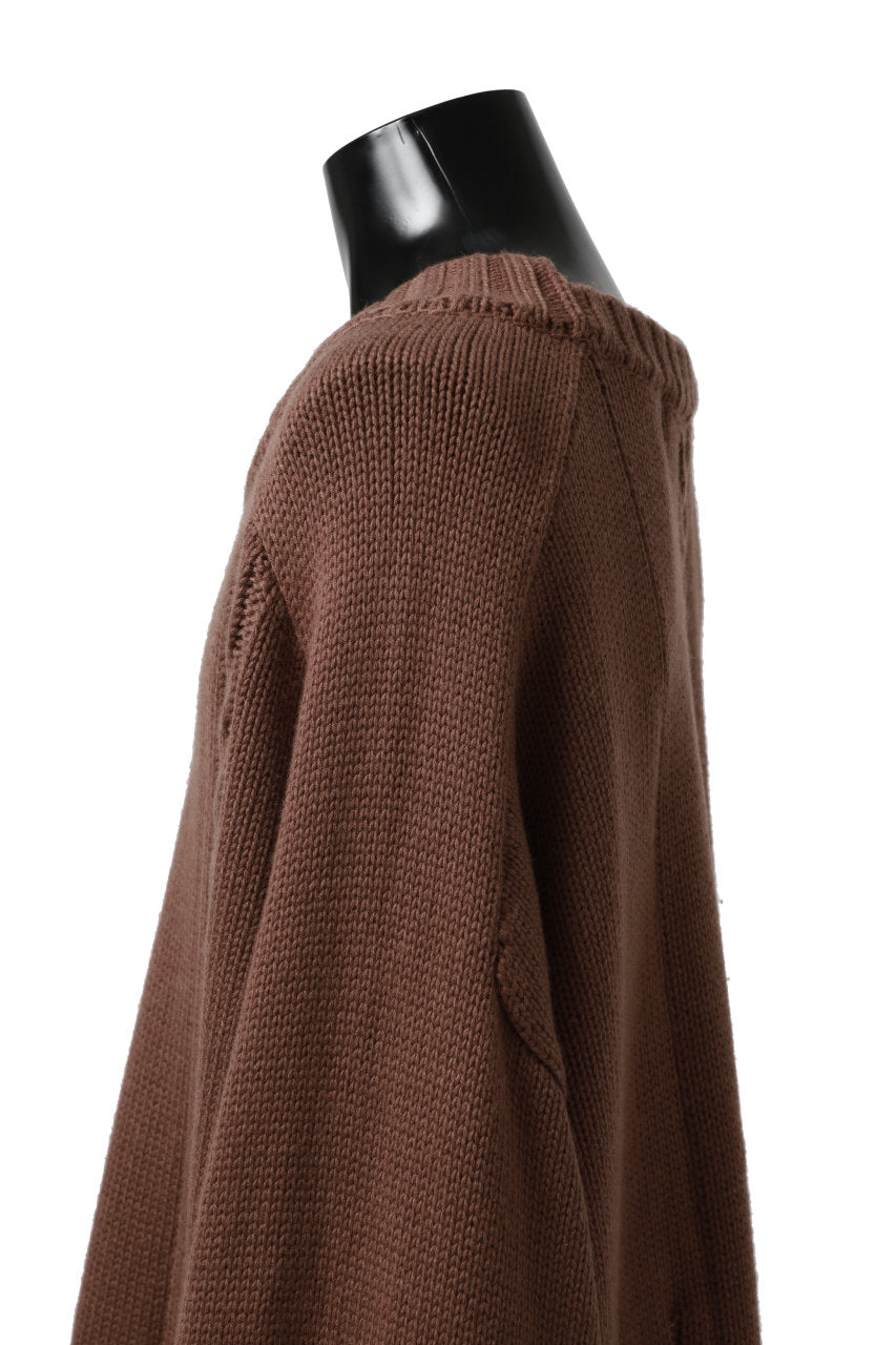 A.F ARTEFACT LOWGAUGE CABLE KNIT PULLOVER IRREGULAR-HEM (BROWN)