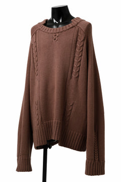 画像をギャラリービューアに読み込む, A.F ARTEFACT LOWGAUGE CABLE KNIT PULLOVER IRREGULAR-HEM (BROWN)