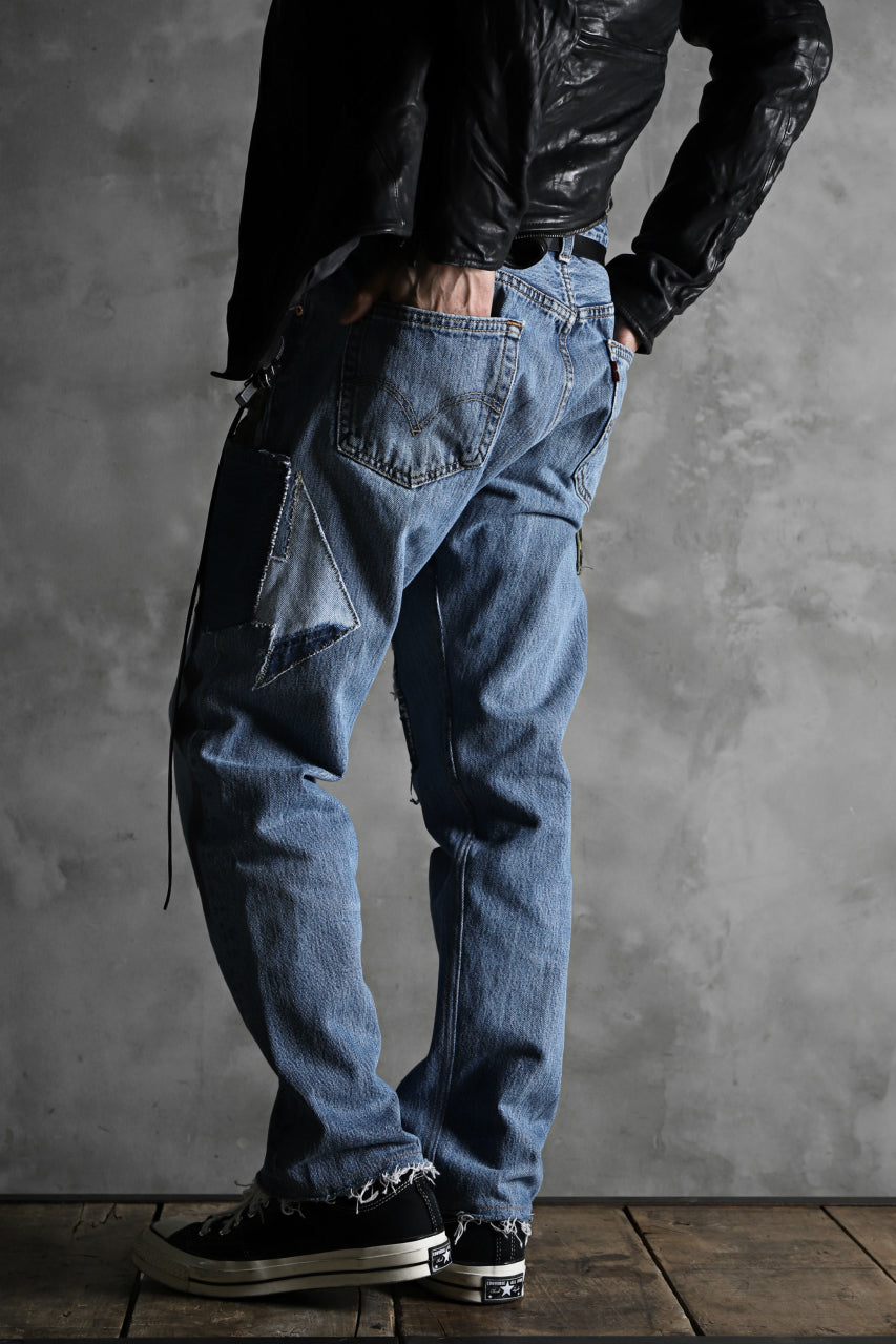 画像をギャラリービューアに読み込む, CHANGES VINTAGE REMAKE PATCHWORK DENIM TAPERED PANTS / VINTAGE DENIM (INDIGO #C)