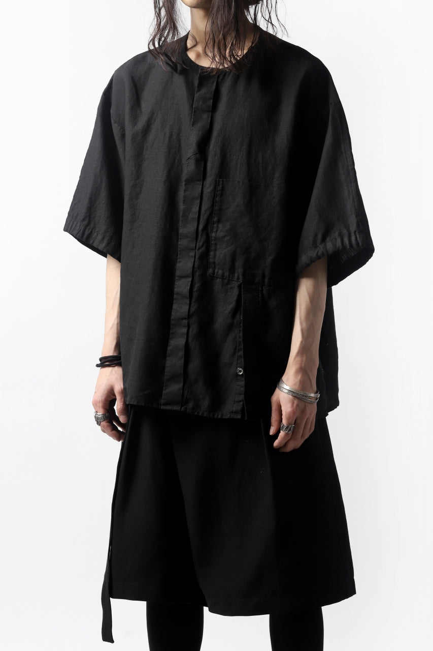 Load image into Gallery viewer, KAZUYUKI KUMAGAI No Collar Shirt / High Density Herdmans x Broad Stretch *Garment Dyed (BLACK)