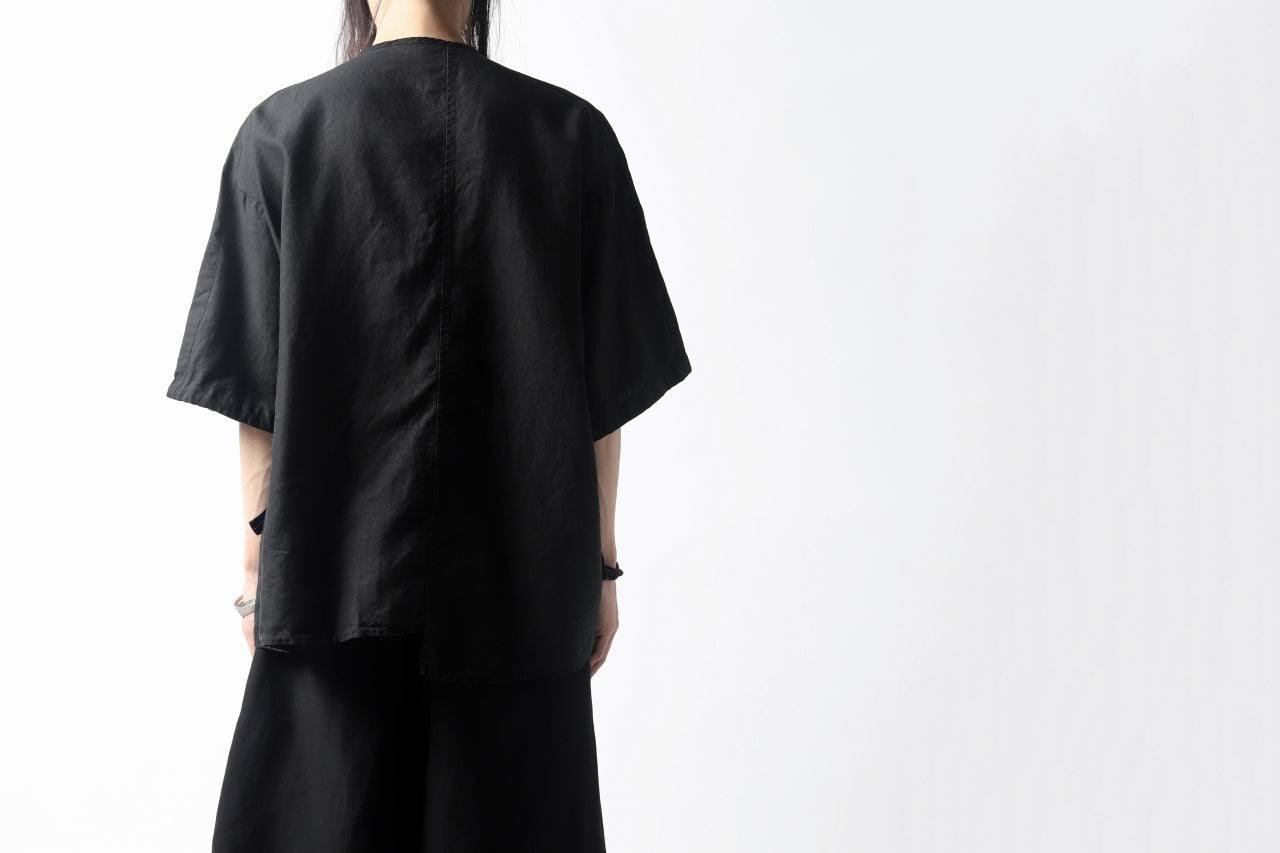 KAZUYUKI KUMAGAI No Collar Shirt / High Density Herdmans x Broad Stretch *Garment Dyed (BLACK)