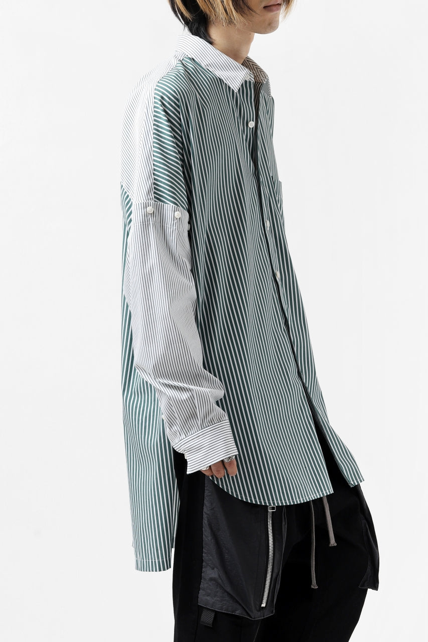 Load image into Gallery viewer, KAZUYUKI KUMAGAI Paneled Shirt Detachable-Detail / Stretch Stripe (S.GREEN)