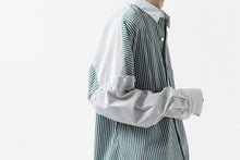 画像をギャラリービューアに読み込む, KAZUYUKI KUMAGAI Paneled Shirt Detachable-Detail / Stretch Stripe (S.GREEN)