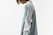 Load image into Gallery viewer, KAZUYUKI KUMAGAI Paneled Shirt Detachable-Detail / Stretch Stripe (S.GREEN)