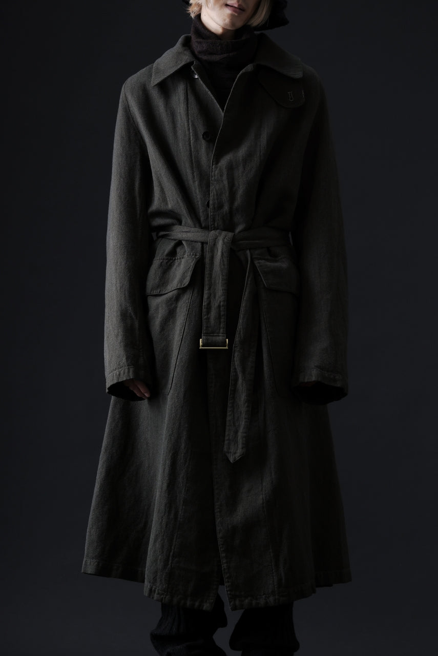 ISAMU KATAYAMA BACKLASH OVER COAT / GARMENT NATURAL DYED WOVEN + ELECTRIC HEATING LINER (LEAF)