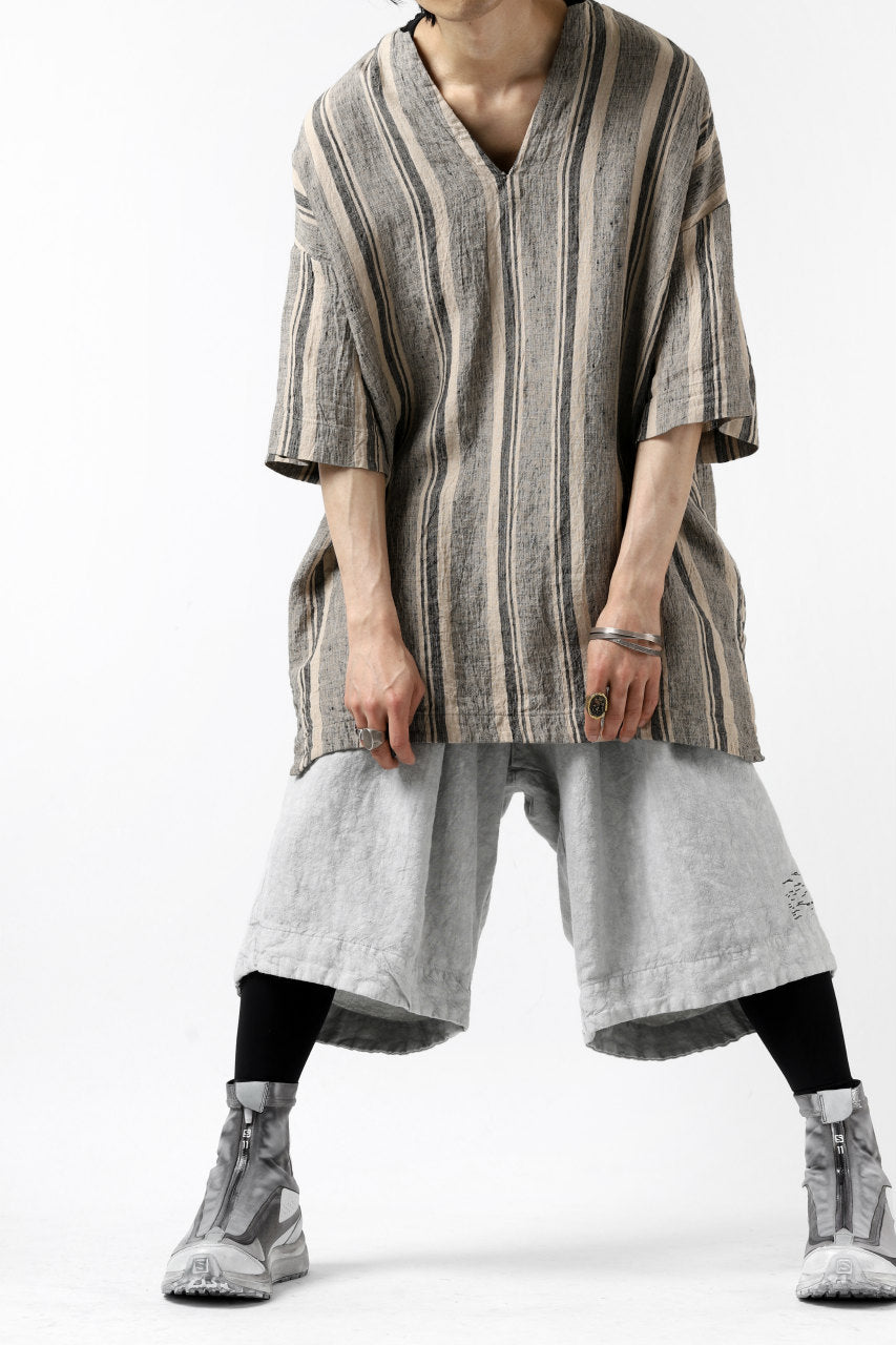 _vital tuck easy short pants / sumi dyed linen (L.GREY）