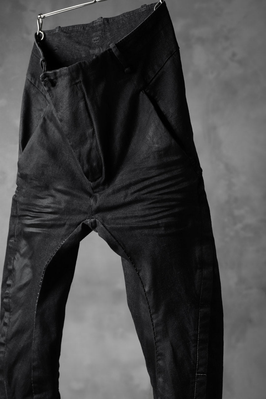 masnada SCAR STITCHED BIAS FRONT BAGGY PANT / COATING DENIM (BLACK)