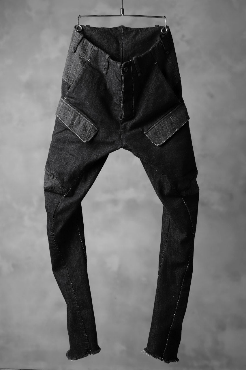 masnada  SCAR STITCHED CARGO POCKET JODHPURS PANT / CONTRAST DENIM (BLACK)