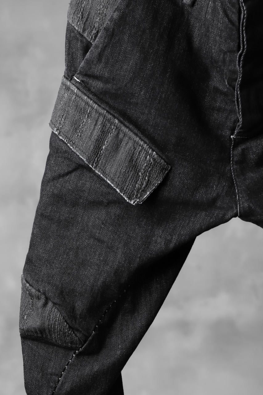 masnada  SCAR STITCHED CARGO POCKET JODHPURS PANT / CONTRAST DENIM (BLACK)