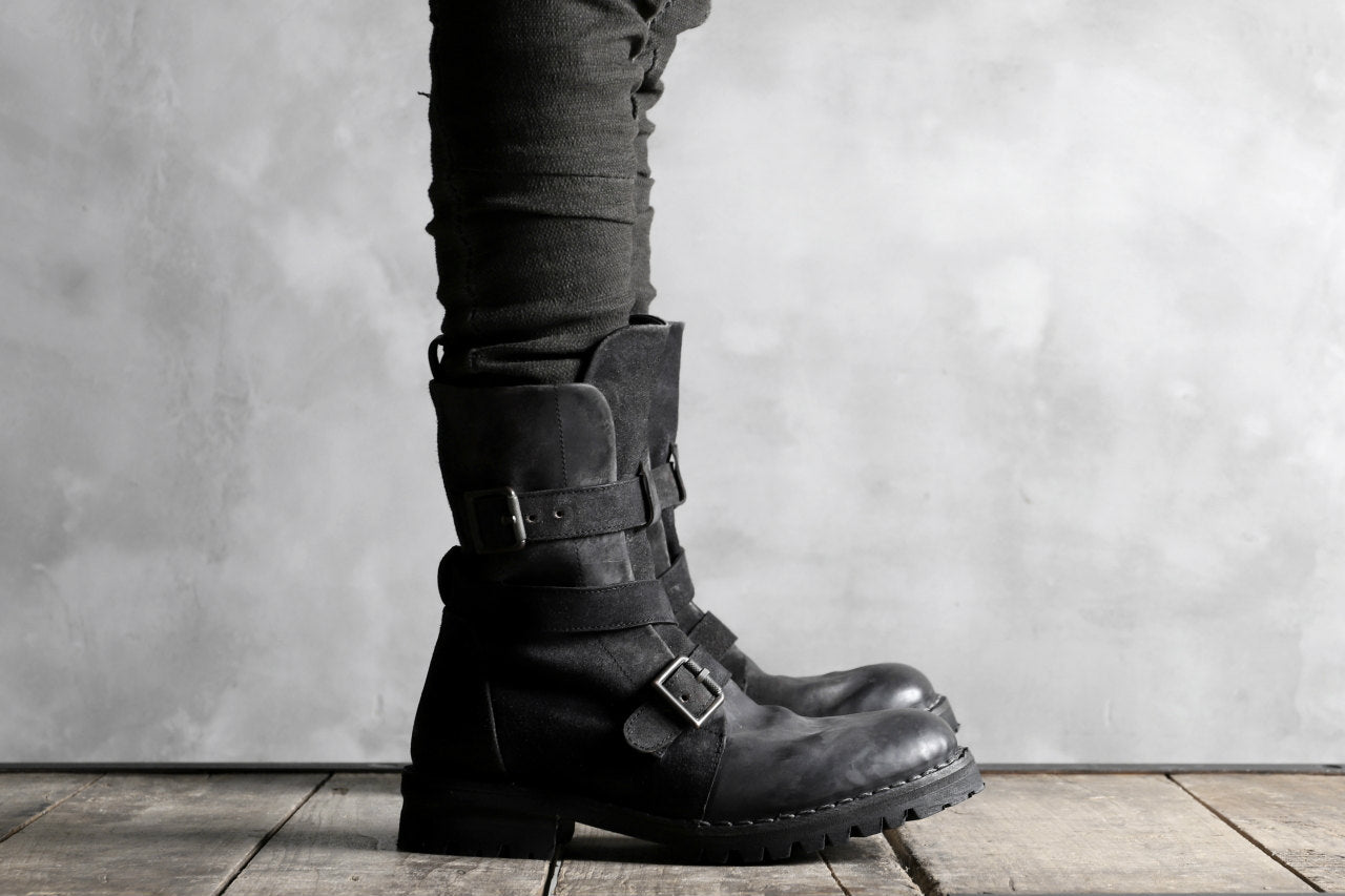 masnada ENGINEER BOOTS / REVERSED HORSE LEATHER (BLACK)