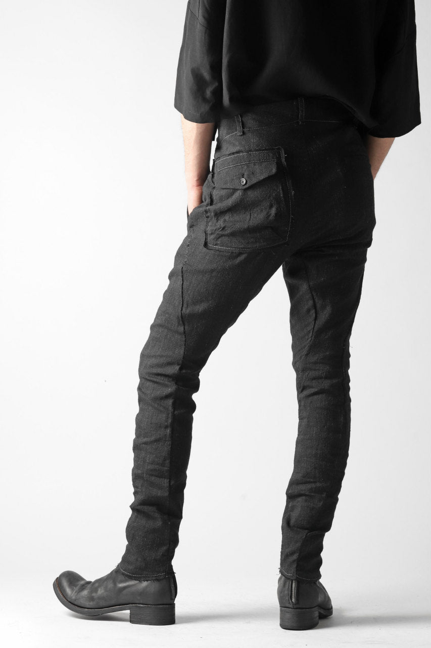 masnada TWIST SLIM TAPERED PANT / COTONE DI LINO STAMPATO (BLACK)