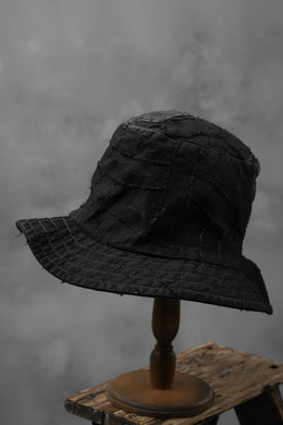 masnada SALVAGE BUCKET HAT /NEEDLED COTTON LINEN (BLACK)