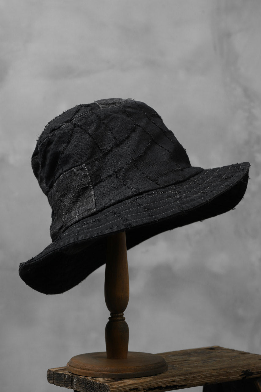 masnada SALVAGE BUCKET HAT /NEEDLED COTTON LINEN (BLACK)