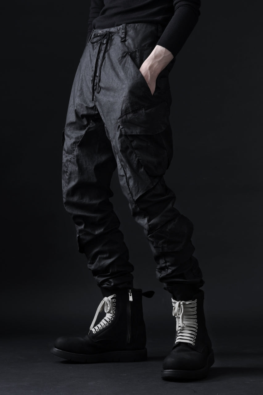masnada VENTILATED BAGGY COMBAT PANTS / STRETCH PAPER POPELINE (SMEARED BLACK)