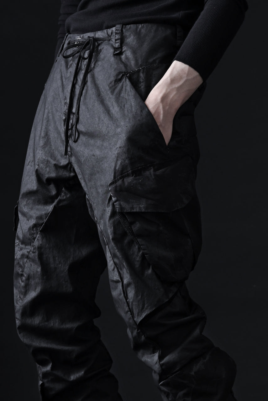 masnada VENTILATED BAGGY COMBAT PANTS / STRETCH PAPER POPELINE (SMEARED BLACK)