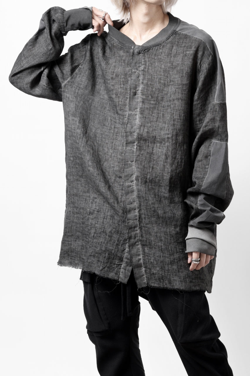 thom/krom OVER SIZED SHIRT / LINEN + ELASTIC NYLON (BLACK OIL)