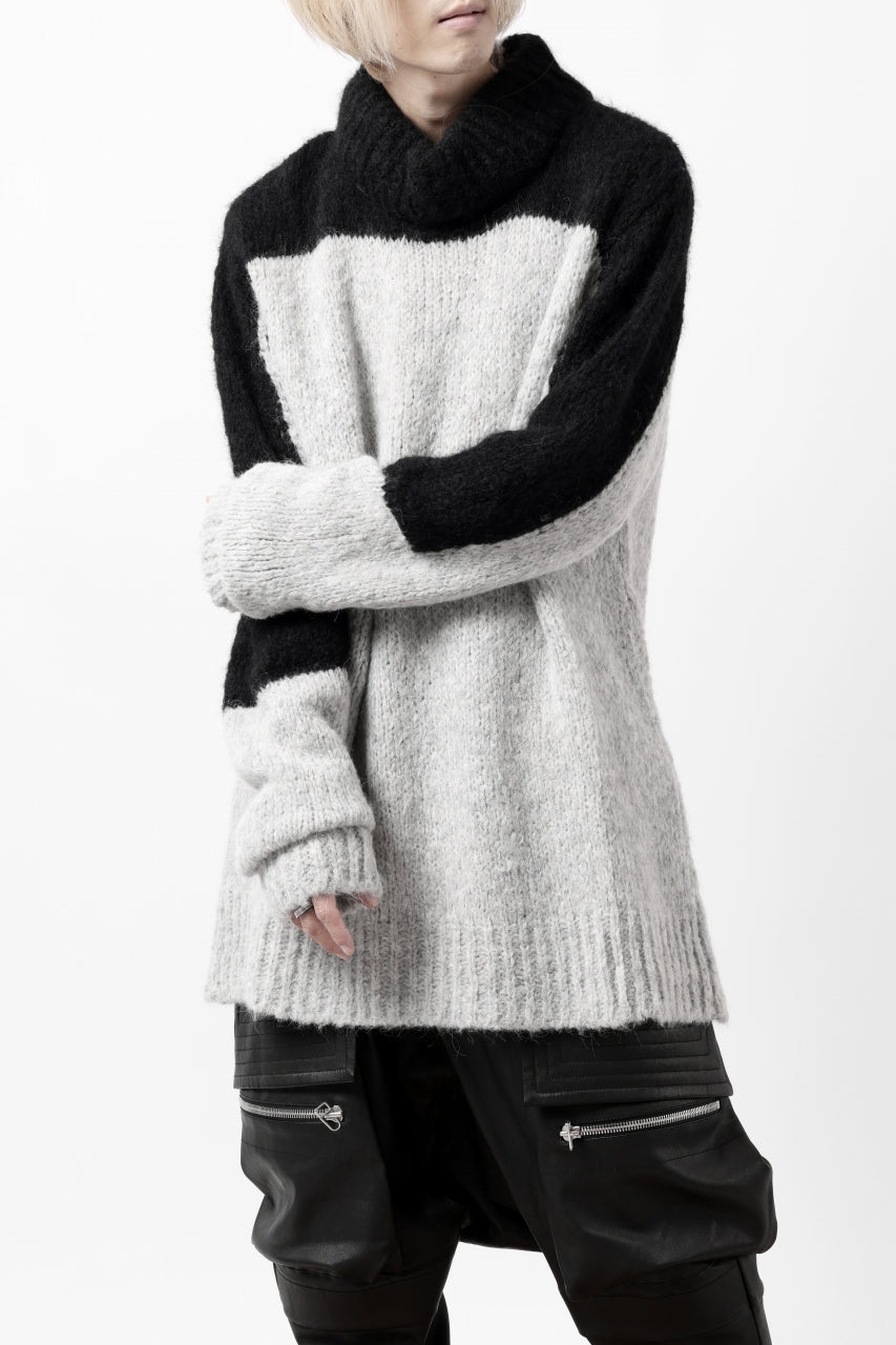 thomkrom HIGH COLLAR KNIT PULLOVER / ALPACA WOOL (LIGHT GREY x BLACK)