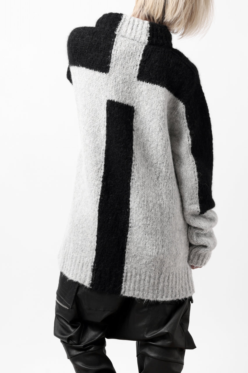 thomkrom HIGH COLLAR KNIT PULLOVER / ALPACA WOOL (LIGHT GREY x BLACK)