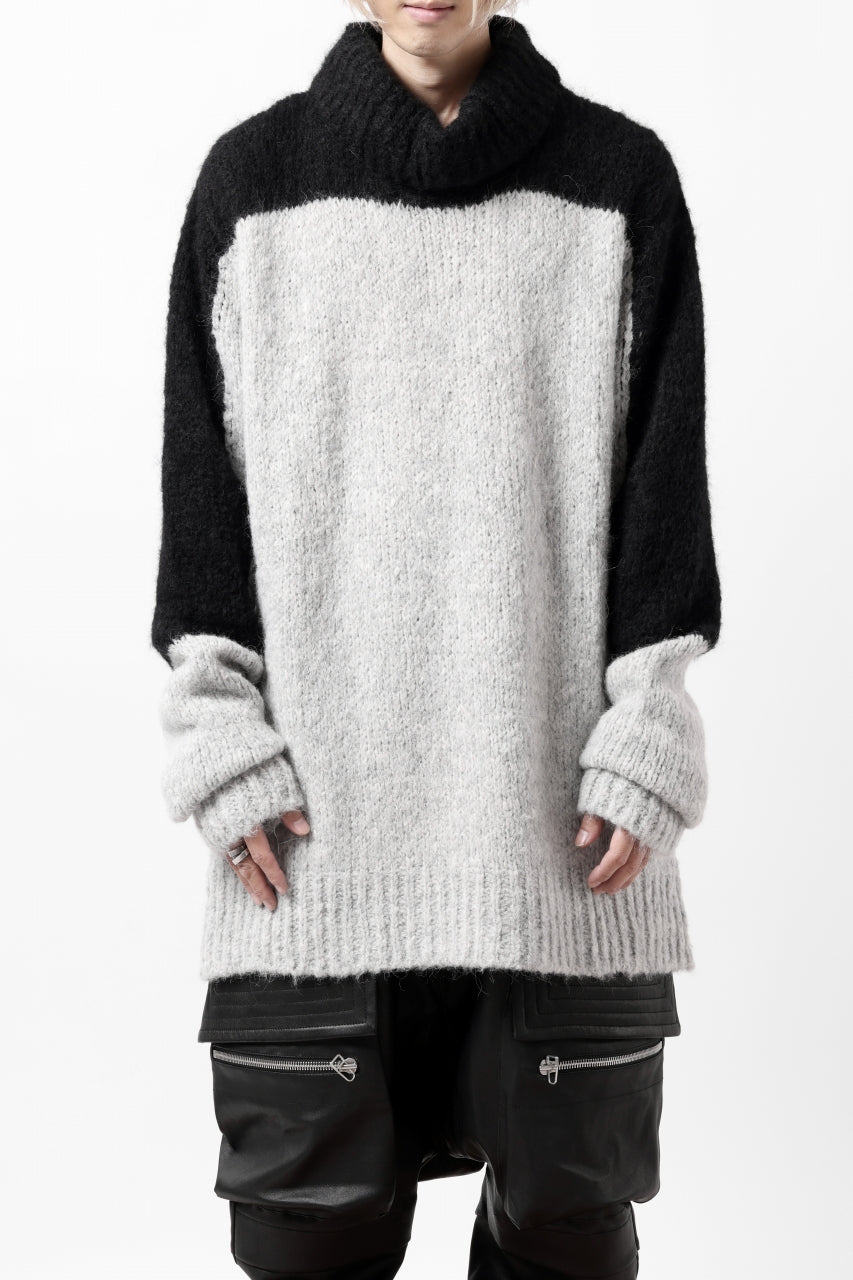 thomkrom HIGH COLLAR KNIT PULLOVER / ALPACA WOOL (LIGHT GREY x BLACK)