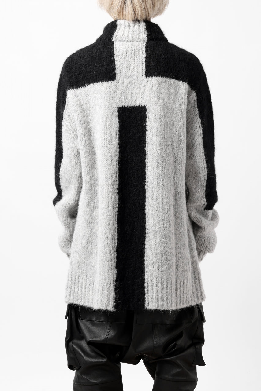 thomkrom HIGH COLLAR KNIT PULLOVER / ALPACA WOOL (LIGHT GREY x BLACK)