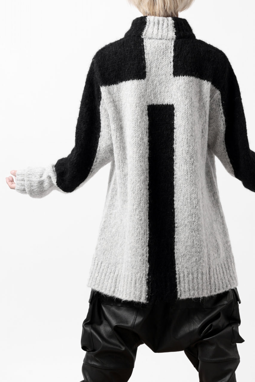 thomkrom HIGH COLLAR KNIT PULLOVER / ALPACA WOOL (LIGHT GREY x BLACK)