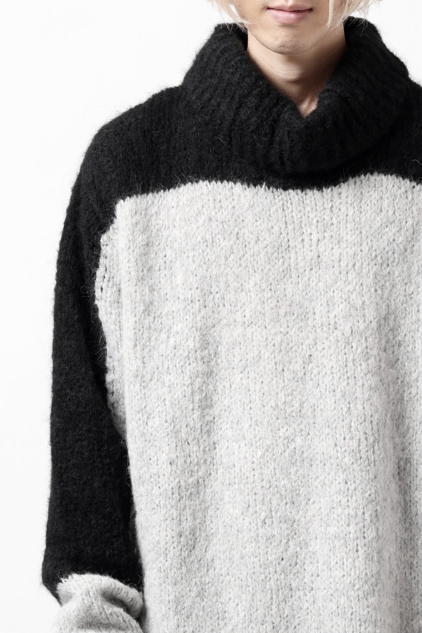 thomkrom HIGH COLLAR KNIT PULLOVER / ALPACA WOOL (LIGHT GREY x BLACK)