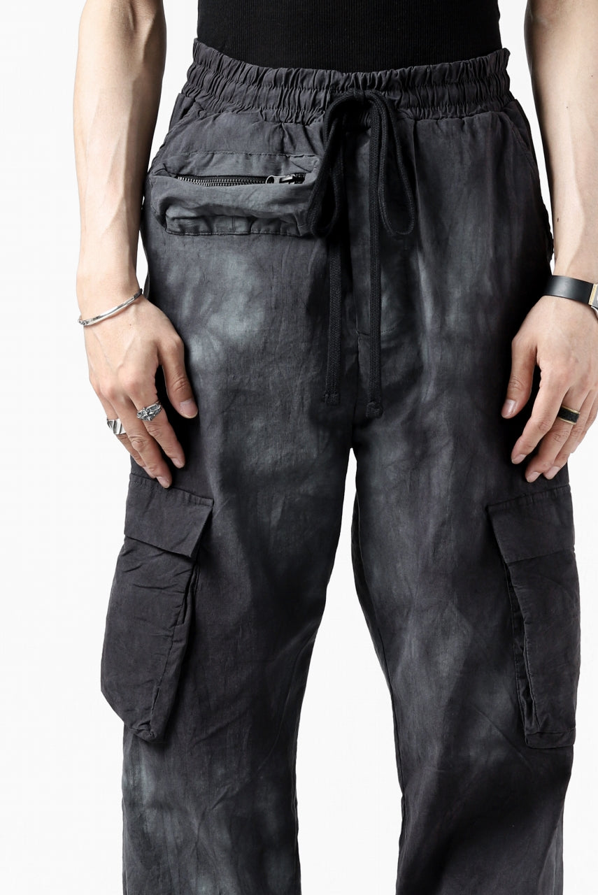 thomkrom DRAW STRINGS CARGO TROUSERS / DYEING WOVEN ELASTIC (MARBLE T109)