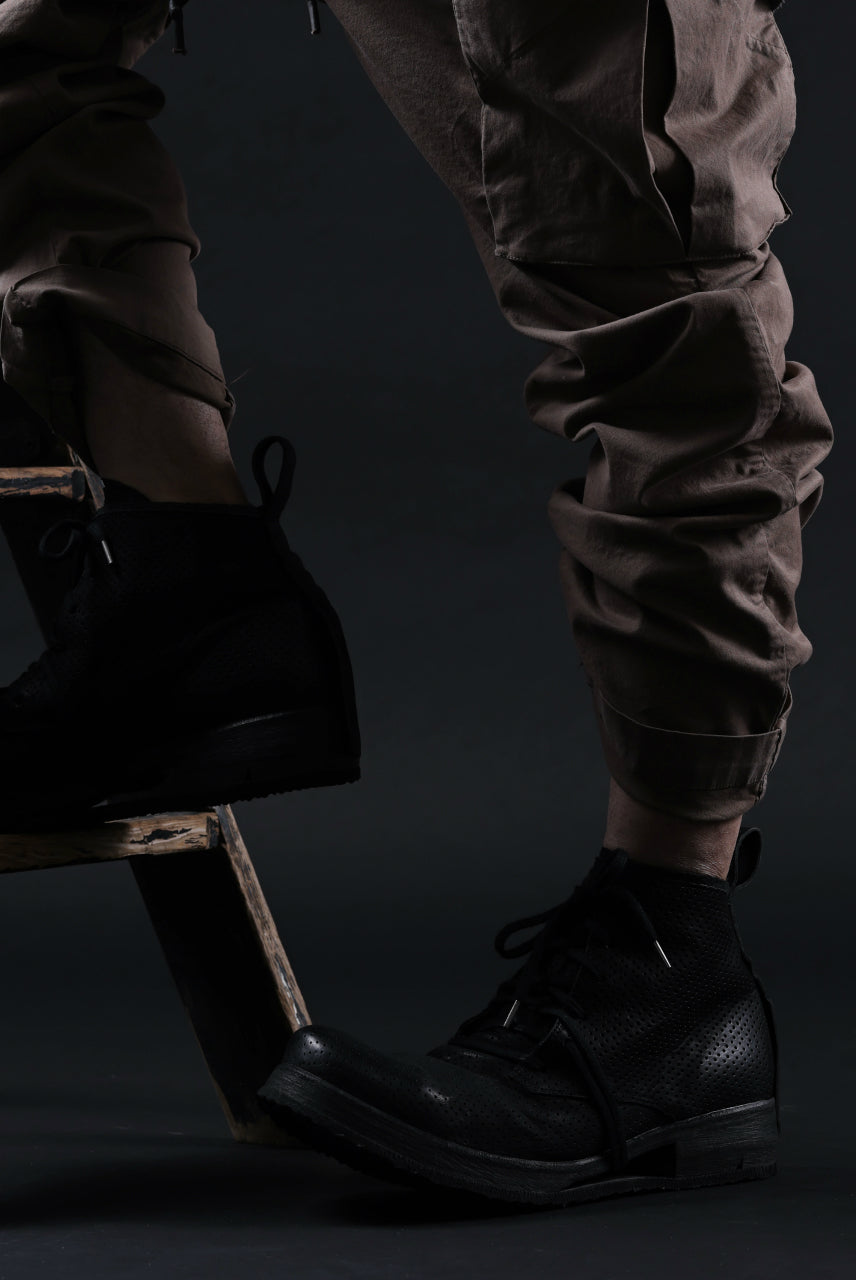 BORIS BIDJAN SABERI HORSE PUNCHING LEATHER LACE UP MIDDLE BOOTS / WASHED & HAND-TREATED "BOOTS4-SIN" (BLACK)