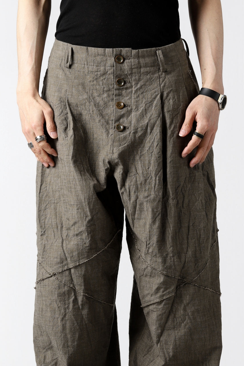 YUTA MATSUOKA cross switch cropped pants / spec dyed canvas (khaki)