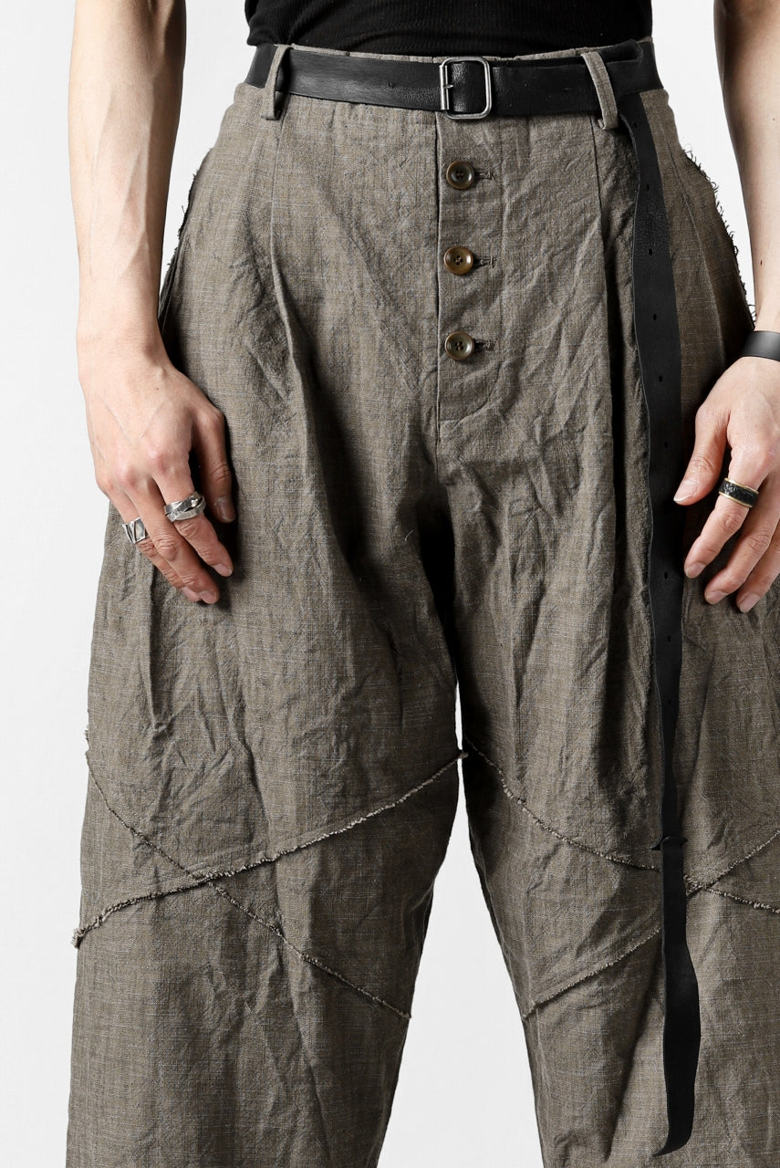 YUTA MATSUOKA cross switch cropped pants / spec dyed canvas (khaki)