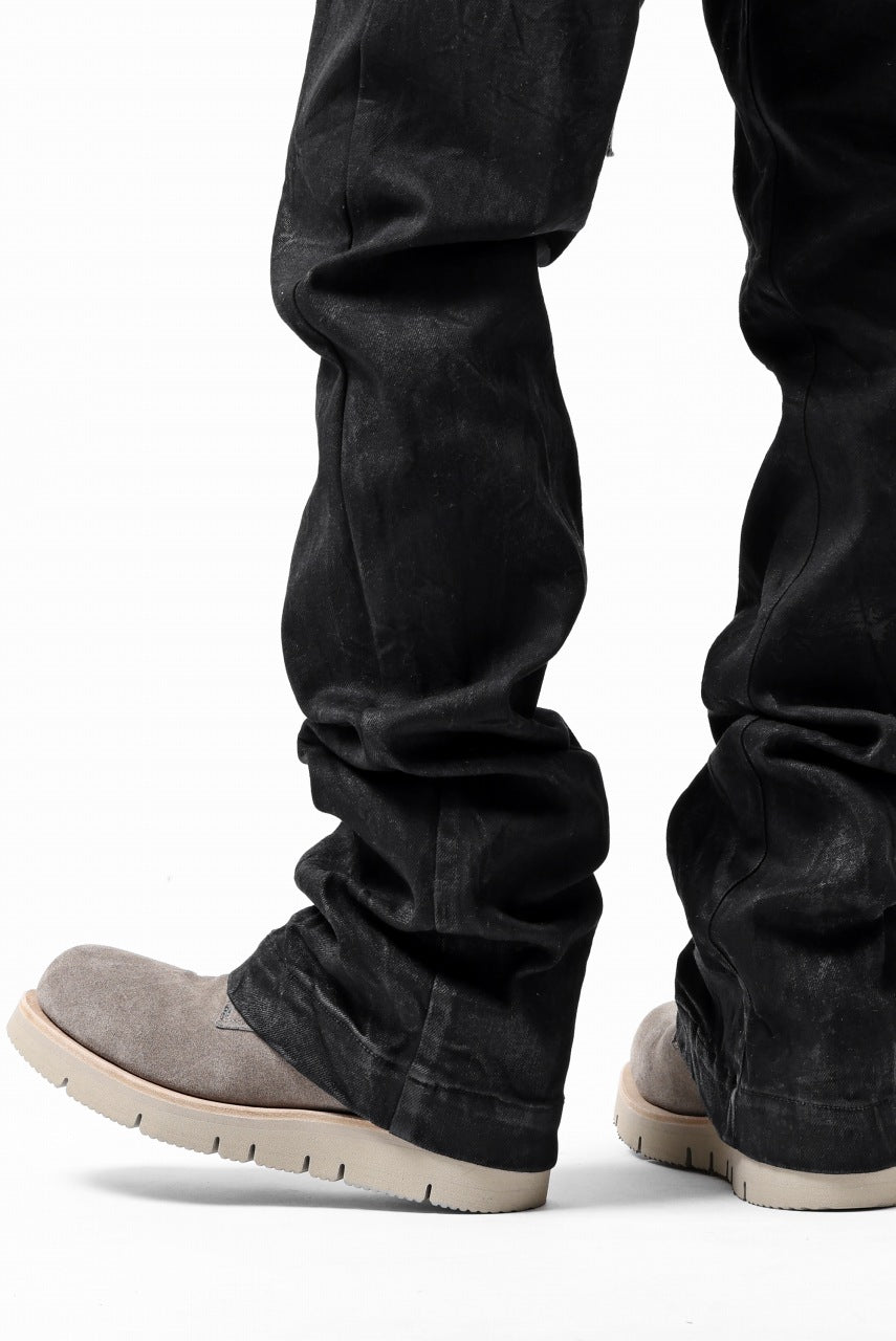 Load image into Gallery viewer, A.F ARTEFACT COATED FLARE LONG PANTS / HI-STRETCH DENIM (BLACK)